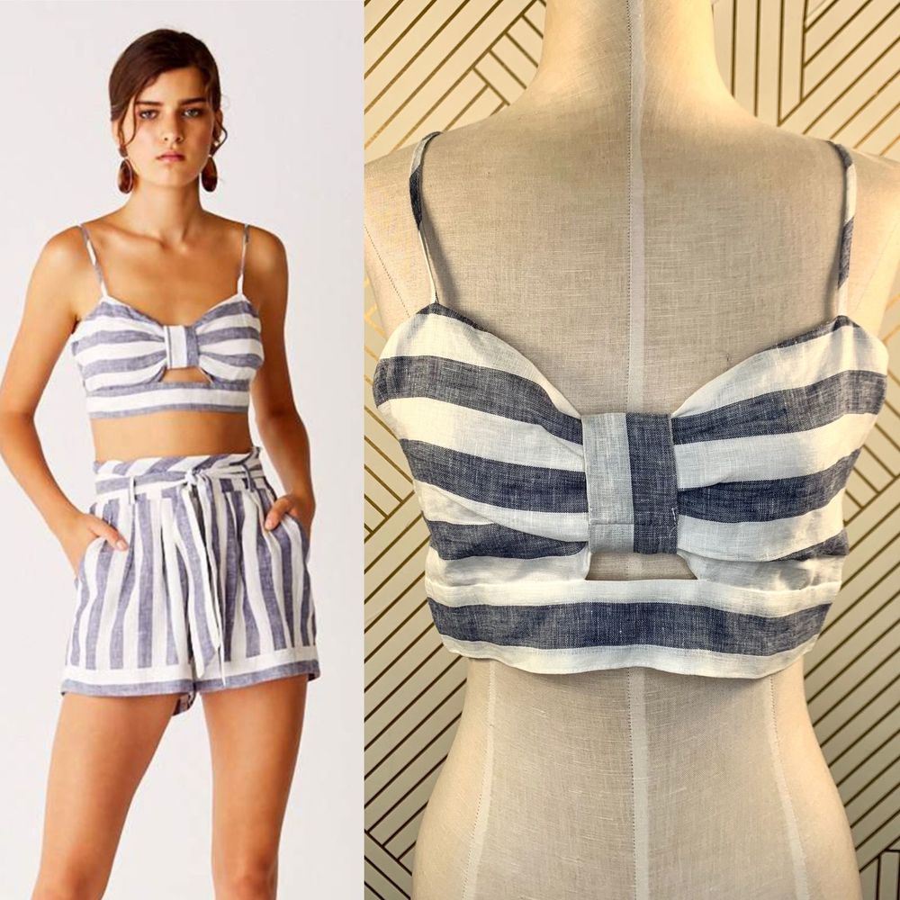Suboo Newport Tie Back Crop Top in Blue Stripe